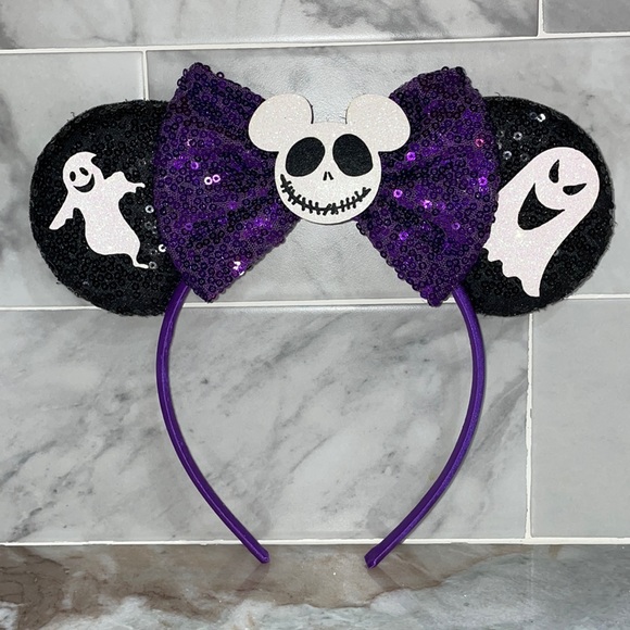 Disney Inspired Mickey as Jack Skellington Minnie Sequin Ears Headband NBC NEW - Picture 1 of 9
